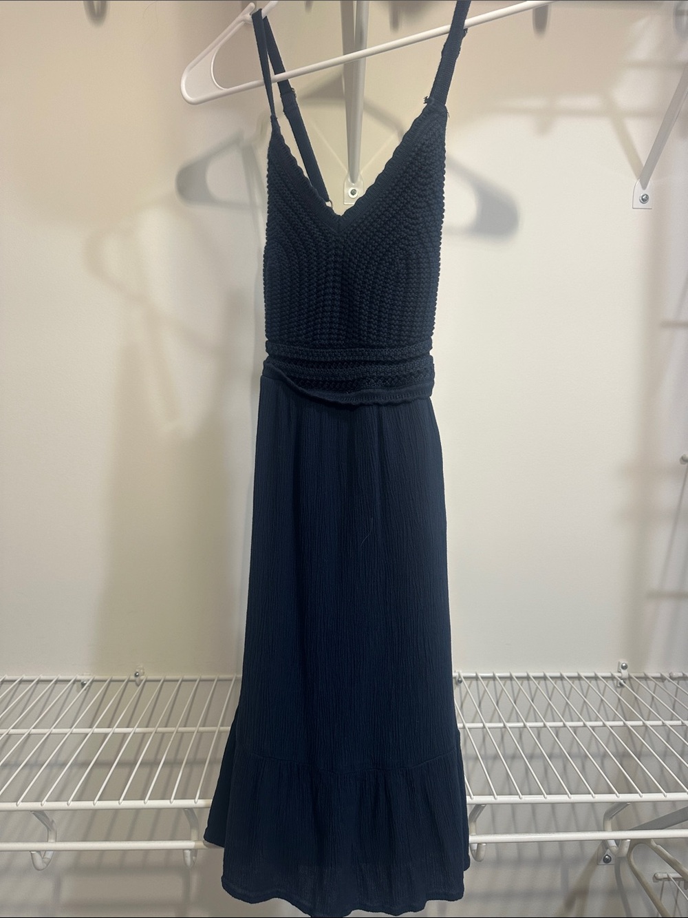 Hollister Navy Knit-Bodice Midi Dress with Spaghetti Straps
